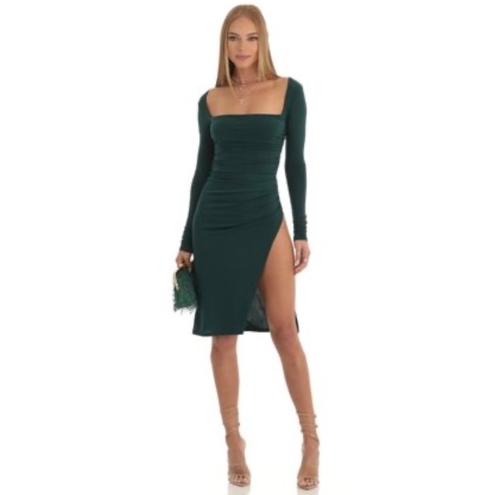 LUCY IN THE SKY Mona Long Sleeve Midi Dress in Green style ML61213